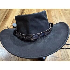 Vtg Jacaru Australian Made Brown Leather  Outback Hat Crocodile Leather Band XXL